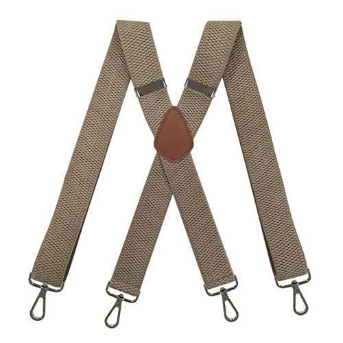 PONERY Herren Hosenträger X Form - Herren Heavy Duty Hosenträger 3.8Cm Wide X Rücken Mit Schwenkhaken Verstellbare Elastische Jean Hose Hose Hosenträger Arbeit Hosenträger, Beige von PONERY