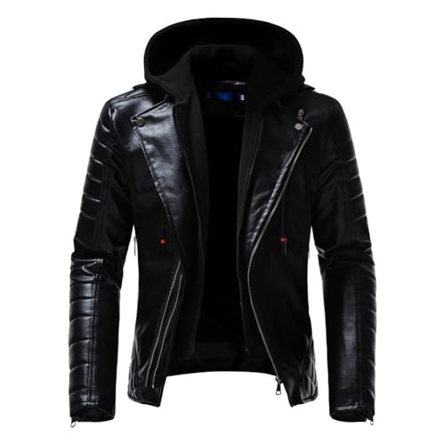 PONERY Herren Lederjacke - Bekleidung Männer Lederjacken Herbst Casual Motorrad Pu Jacke Biker Ledermäntel Kleidung Plus Size Herren Bekleidung Streetwear Oberbekleidung, Schwarz, S von PONERY