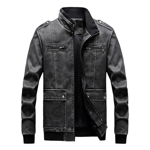 PONERY Herren Lederjacke - Herbst Und Winter Herren Lederjacken Große Größe Pu Motorrad Baseball Jacken Lederjacken Kleidung Streetwear Oberbekleidung, Schwarz, L von PONERY