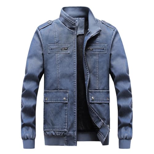 PONERY Herren Lederjacke - Herbst Und Winter Männer Lederjacken Große Größe Pu Motorrad Baseball Jacken Lederjacken Kleidung Streetwear Oberbekleidung, Blau, Xs von PONERY