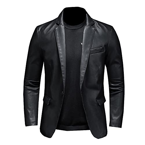 PONERY Herren Lederjacke - Herbst Winter Anzug Übergroße Lederjacke Business Fashion Herren Vegane Jacke Herren Slim Fit Pu Lederjacke Anzug Für Männer, Schwarz, 3XL von PONERY