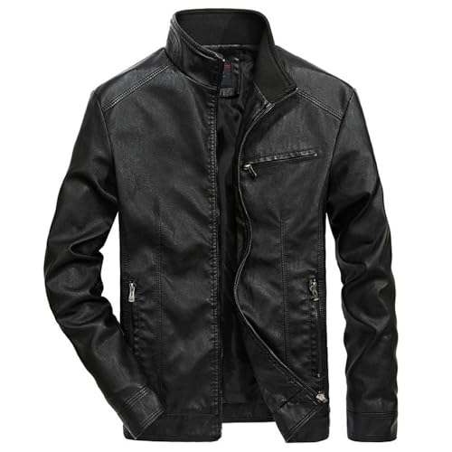 PONERY Herren Lederjacke - Herren Frühling Motor Casual Vintage Leater Jacke Männer Herbst Biker Rivet Taschen Pu Lederjacke Mantel Männer Für Männer Windbreaker Biker Mäntel, Schwarz, M von PONERY