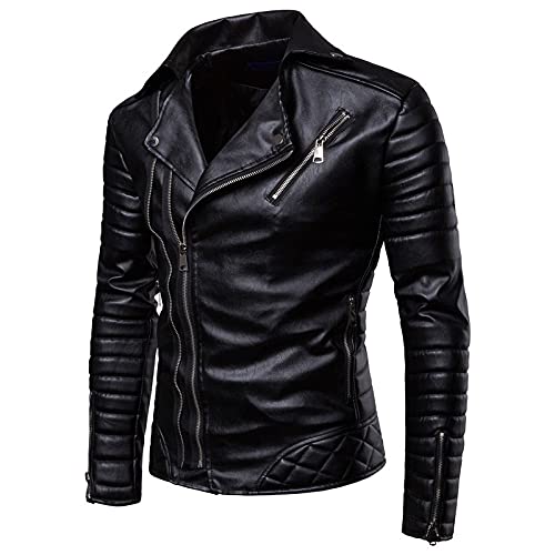 PONERY Herren Lederjacke - Herren Lederjacke Herbst Winter Style Mantel Herren Motorrad Leder Kleidungsstück Multi-Reißverschluss Revers S-4Xl Herren Bekleidung Streetwear Oberbekleidung,Schwarz,S von PONERY