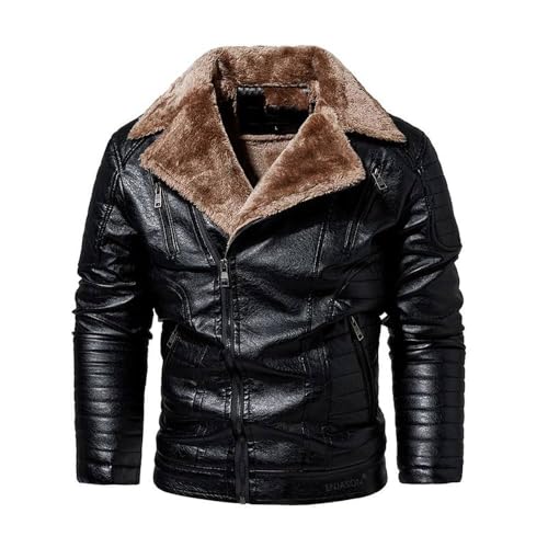 PONERY Herren Lederjacke - Männer Herbst Dicke Warm Fleece Lederjacke Mantel Herren Winter Outwear Casual Militär Bomber Motor Biker Lederjacken Für Männer Windbreaker Biker Mäntel, Schwarz, S von PONERY