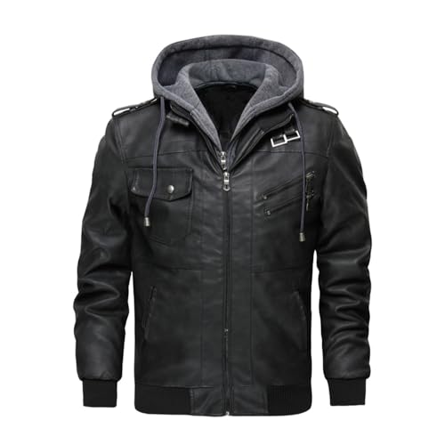 Herren Lederjacke - Männer Lederjacken Herbst Männer Mäntel Casual Motorrad Pu Jacke Herren Kapuze Biker Jacken Männliche Mode Tops Herren Bekleidung Streetwear Oberbekleidung, Schwarz, M Herren Lederjacke - Männer Lederjacken Herbst Männer Mäntel Casual Motorrad Pu Jacke Herren Kapuze Biker Jacken Männliche Mode Tops Herren Bekleidung Streetwear Oberbekleidung, Schwarz, M von PONERY