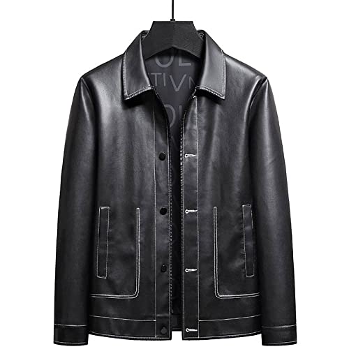 PONERY Herren Lederjacke - Mode Männer Business Lederjacke Frühling Herbst Lapel-Up Pu Männer Lederjacke Männlich Loose Coat Kleidung Asiatische Größe M-4Xl Jacke Streetwear Oberbekleidung, S von PONERY