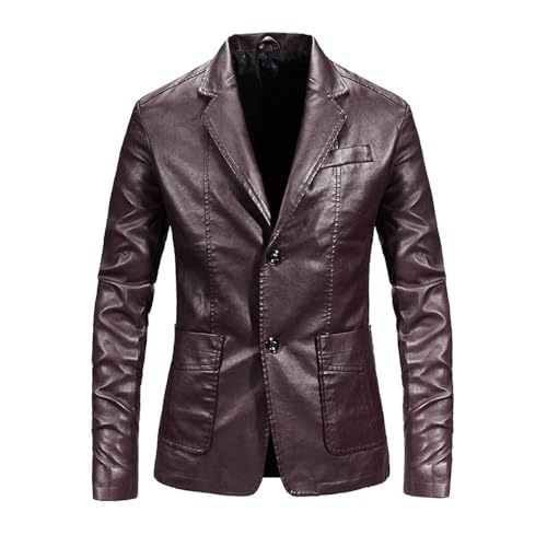 PONERY Herren Lederjacke - Streetwear Casual Blazer Jacken Herren Oberbekleidung Lederanzug Jacke Herren Slim Fit Kurzes Fell Frühling Herbst Herren Bekleidung Streetwear Oberbekleidung,Rot,M von PONERY