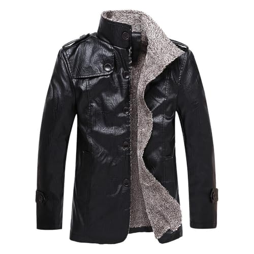 PONERY Herren Lederjacke - Winter Herren Lederjacke Plus Samt Pu Leder Männlich Große Größe Pu Lederjacke Herren Solid Color Slim Coat Bomber Jacke Männer, Schwarz, M von PONERY