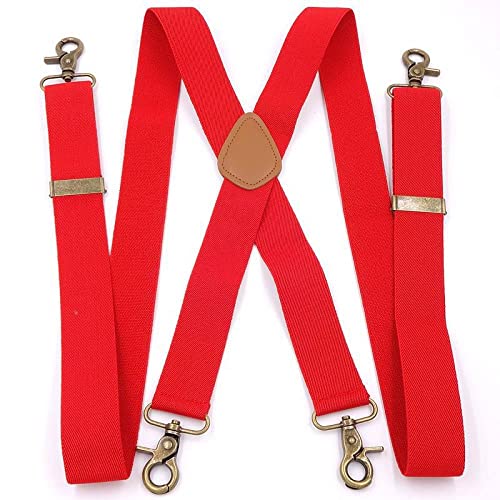 PONERY Herren Zahnspangen X Form - 1 Stück 3,5 * 120 cm Herren Retro Elastische Hosenträger Haken Schnalle Strap 4 Clips Sling Zahnspangen Einstellbare Breite Männliche Jockstrap Susperders, Rot von PONERY