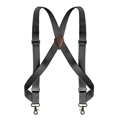 PONERY Herren Zahnspangen X Form - 2 Große Haken Clips Unterhose Hosenträger Arbeit Hosenträger Für Männer Verstellbarer Gürtel Unisex X Typ Anzug Dekorative Riemen, Grau von PONERY