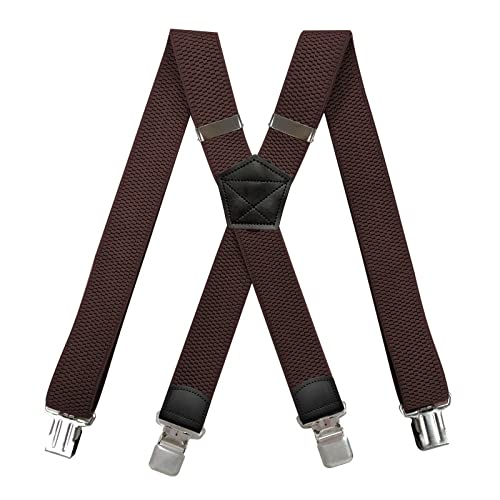 PONERY Herren Zahnspangen X Form - 3,5 cm * 120 cm Herren X Rücken Elastische Zahnspangen Maismaserung Stretch Breite Hosenträger 4 Clip Verstellbarer Männlicher Jockstrap Work Hosenträger, Kaf von PONERY