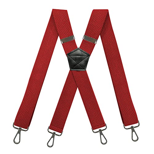 PONERY Herren Zahnspangen X Form - 3,8 * 120Cm Herren Hosenträger X-Förmig Mais Korn Haken Schnalle Elastische Hosenträger Herren Hosenträger 4 Clips Riemen Männlich Jockstrap, Rot von PONERY