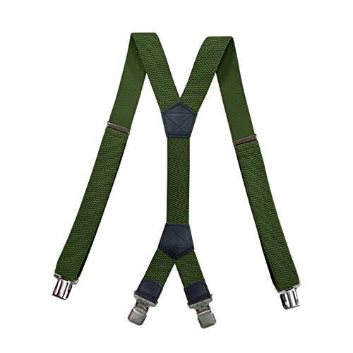 PONERY Herren Zahnspangen X Form - Herren Hosenträger Heavy Duty Big Size X Rücken Mit 4 Starken Clips Verstellbare Elastische Hose Zahnspangen Riemen Gürtel Solid Color, Army Green von PONERY