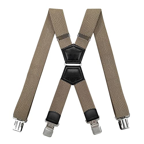 PONERY Herren Zahnspangen X Form - Hosenträger Heavy Duty Für Männer 3.8Cm Wide X Rücken 4 Starke Clips Verstellbare Elastische Jean Hose Hosenträger Träger Arbeit Hosenträger, Beige von PONERY