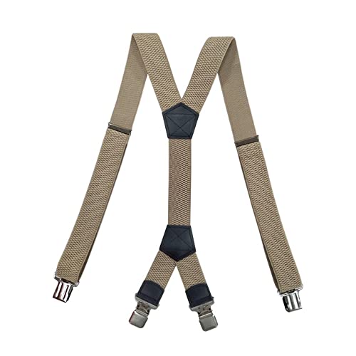 PONERY Herren Zahnspangen X Form - Hosenträger Herren X Stil Zahnspangen Korn Korn Strap Schnalle Vatergeschenk Design Hosenträger Hochzeitsfeier, Beige von PONERY