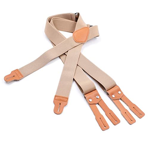 PONERY Herren Zahnspangen X Form - Männer Hosenträger Knopfhemd Zahnspangen Massives Leder Herren Hosenträger Träger 125Cm * 3,5Cm Hosenträger Hochzeitsfeier, Beige von PONERY