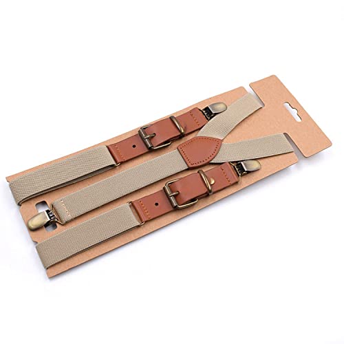 PONERY Herren Zahnspangen Y-Form - 1Pc 2,5 cm * 115 cm Herren Y-Förmig Elastischer Hosenträger 3 Clips Patchwork Leder Unisex Erwachsene Hosenträger Männlich Jockstrap Breite Hosenträger, Beige von PONERY