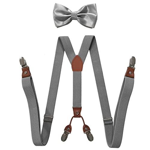 PONERY Herren Zahnspangen Y Form - 2,5 * 115Cm Herren Hosenträger Erwachsene 4 Clip Straps Unisex Elastische Y-Type Strap Breite Hosenträger Männer Fliege Set Für Männer Jockstrap, Dunkelgrau von PONERY