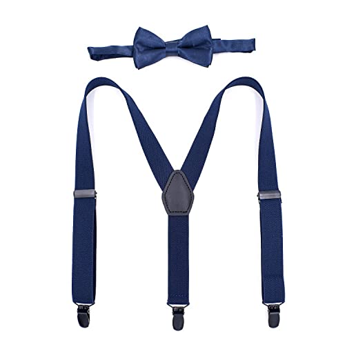 PONERY Herren Zahnspangen Y Form - 65Cm Kinder 3 Clip Y-Type Riemen Zahnspangen Mädchen Und Jungen Hosenträger Fliege Anzug Unisex Jockstrap Herren Hosenträger, Marine von PONERY