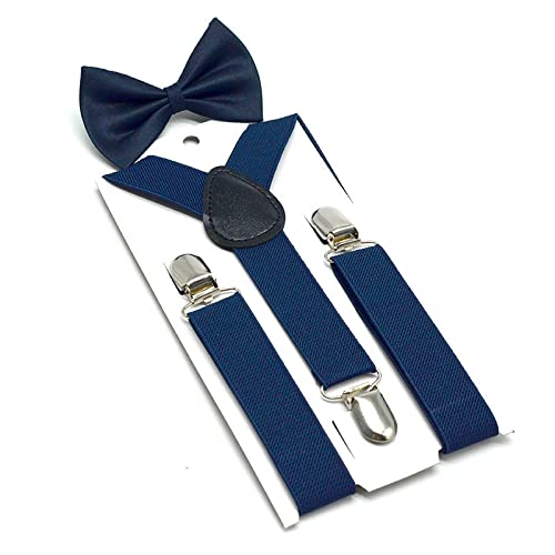 PONERY Herren Zahnspangen Y Form - Hosenträger Kinder Hosenträger Set Hose Hochzeit Baby Boyrs Mädchen Zahnspange Fliege Riemen 65Cm * 2,5Cm, Navy von PONERY