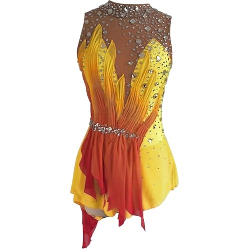 PONNYC A,XL, Professionelles Eislaufkleid Für Mädchen Eiskunstlauf Kostüme Für Kinder Rückenfreie Sport Kleidung Für Kunstturnen Flash Diamond Gymnastik Tanzröcke von PONNYC