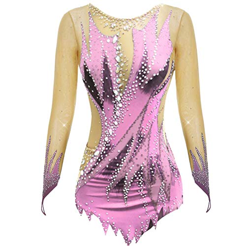 PONNYC B,XL, Rhythmische Sport Gymnastik Turnanzüge Für Mädchen Handgefertigte Kunstturnen Turnanzüge Eiskunstlauf Kleid Mit Glänzenden Kristallen Eislauf Kleidung Für Wettkämpfe von PONNYC