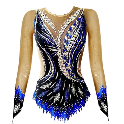 PONNYC Blau,11/13, Rhythmische Gymnastik Turnanzüge Für Mädchen Langärmliger Professioneller Eislaufrock Hochelastisches Eiskunstlauf Kleid Flash Diamond Outdoor Sport Kleidung von PONNYC