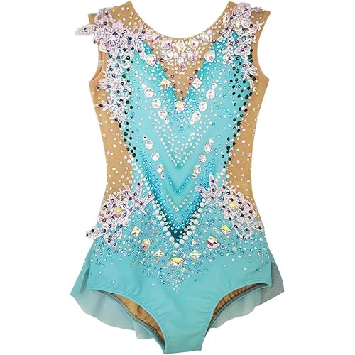 PONNYC Blau,12/15, Rhythmische Sport Gymnastik Turnanzug Für Mädchen Ärmelloses Team Sport Gymnastik Kostüm Eiskunstlauf Wettkampf Kleid Flash Diamond Eiskunstlauf Kleidung von PONNYC