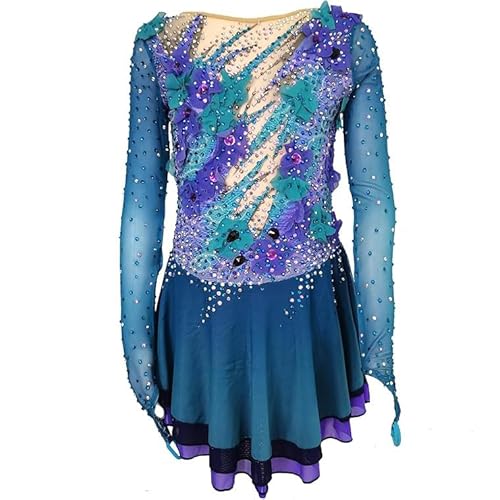 PONNYC Blau,15/16, Professionelles Eiskunstlauf Kleid Für Mädchen Eislaufbekleidung Mit Hoher Elastizität Winter Sport Kleidung Mit Glänzenden Strasssteinen Gymnastik Tanzröcke Für Damen von PONNYC