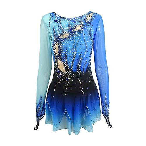 PONNYC Blau,5/8, Eislauf Farbverlauf Kleid Für Mädchen Rhythmische Sportgymnastik Trikotanzug Wettkampfbe Kleidung Für Eiskunstlauf Outdoor Sport Kostüme Mit Strasssteinen von PONNYC