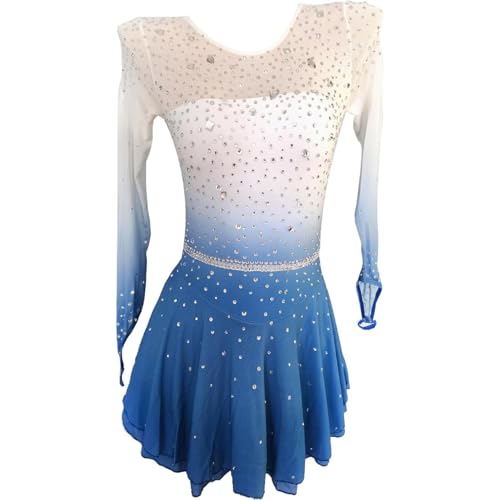 PONNYC Blau,L, Eislaufkleider Für Mädchen Professionelle Eiskunstlauf Kostüme Gymnastik Trikots Mit Flash Diamant Für Kinder Modisches Outdoor Sport Outfit Mit Farbverlauf von PONNYC