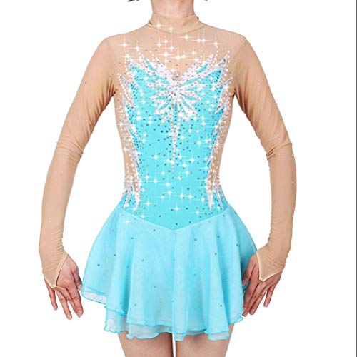 PONNYC Blau,M, Figur Skating Kleidung Der Mädchen Hoher Kragen Eislauf Wettbewerbs Rocks Blitz Diamant Künstlerische Gymnastik Trikots Hohe Elastizität Mannschafts Sport Outfit von PONNYC