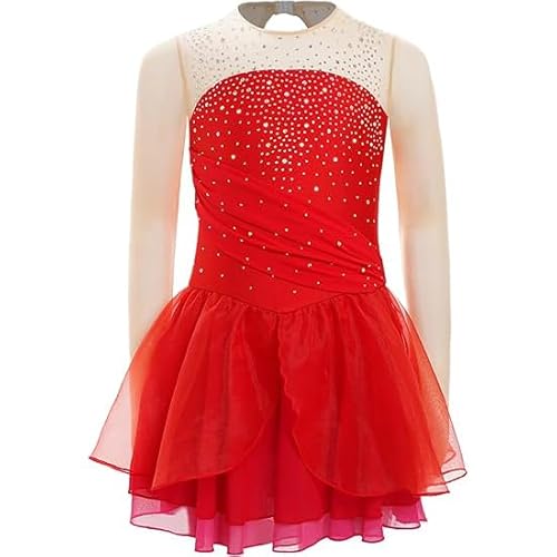 PONNYC C,L, Eiskunstlauf Kleid Für Mädchen Rückenlose Eislaufbekleidung Damen Langarm Rhythmische Gymnastik Trikots Mit Langen Ärmeln Glänzende Strasssteine Outdoor Sport Kostüme von PONNYC