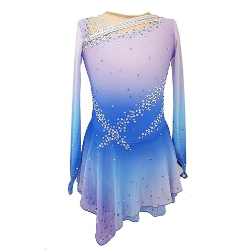 PONNYC Lila,7_10years, Eiskunstlauf Kleid Für Mädchen Farbverlauf Eislauf Kleidung Hochelastische Gymnastik Tanzröcke Für Damen Winter Sport Wettkampf Kleidung Aus Kristallglas von PONNYC