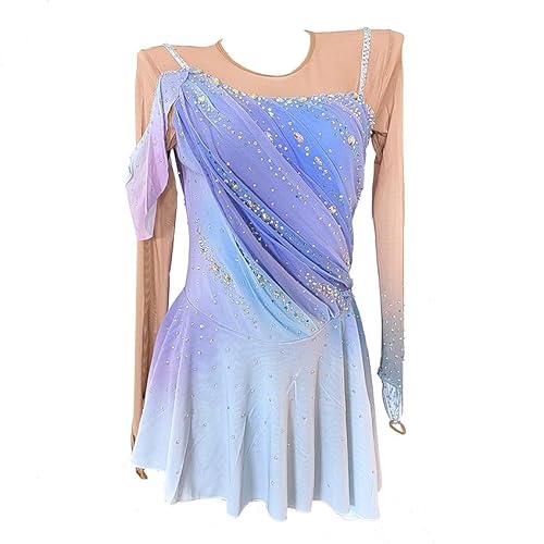 PONNYC Lila,S, Eiskunstlauf Kleid Für Damen Modische Eislauf Kleidung Mit Farbverlauf Für Mädchen Kunstturnen Gymnastik Performance Turnanzüge Winter Sportrock Aus Glänzendem Kristall von PONNYC