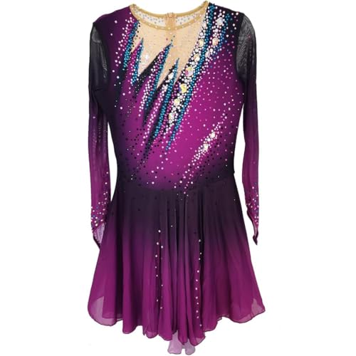 PONNYC Lila,XL, Eiskunstlauf Kleid Für Mädchen Farbverlauf Eislauf Kostüm Für Wettkämpfe Netz Splice Team Sport Gymnastik Kleidung Winter Sport Kleidung Aus Glänzendem Kristall von PONNYC