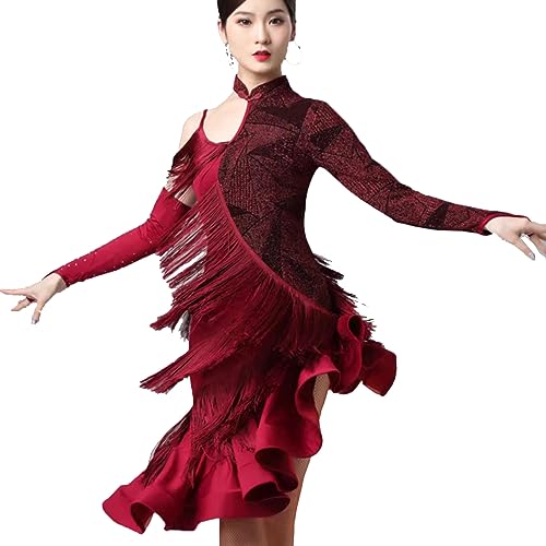 PONNYC Rot,L, Damen Latein Tänze Outfit Mit Quasten Gesellschafts Tanz Kleider Mit Hosenträgern Rückenfreie Tango Auftritte Kleidung Salsa Cha Cha Tanzkostüme Mit Schmaler Passform PONNYC Rot,L, Damen Latein Tänze Outfit Mit Quasten Gesellschafts Tanz Kleider Mit Hosenträgern Rückenfreie Tango Auftritte Kleidung Salsa Cha Cha Tanzkostüme Mit Schmaler Passform von PONNYC
