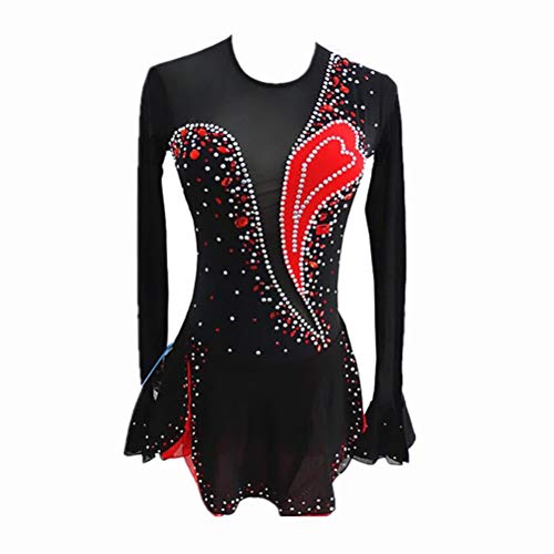 PONNYC Schwarz,4/6, Figur Skating Leistung Kleidung Mädchen Tanz EIS Skating Kleider Langarm Winter Sport Outfit Für Frauen Glänzender Kristall Künstlerische Gymnastik Trikots von PONNYC