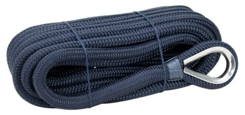 PONTTOR Ankerleine mit NIRO Kausch Bootsseil Bootsleine Tauwerk Seil Leine Festmacher Polyester doppelt geflochten für Anker Bootsanker Marineblau Größe 10 mm x 6 m von PONTTOR