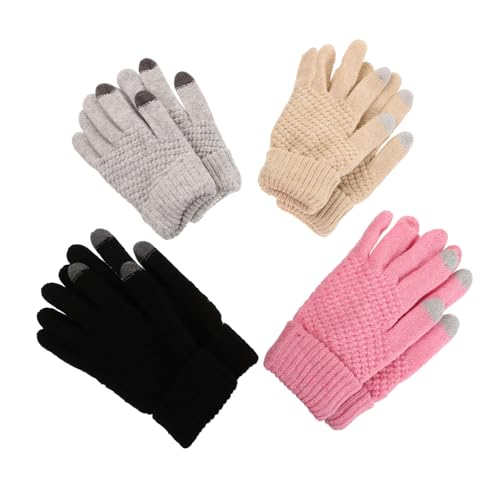 POPETPOP 4 Paar Touchscreen Strickhandschuhe Touchscreen Handschuhe Leopardenmuster Handschuhe Mädchen Handschuhe Cremefarbene Handschuhe Damen Und Mädchen Schneehandschuhe Warme von POPETPOP