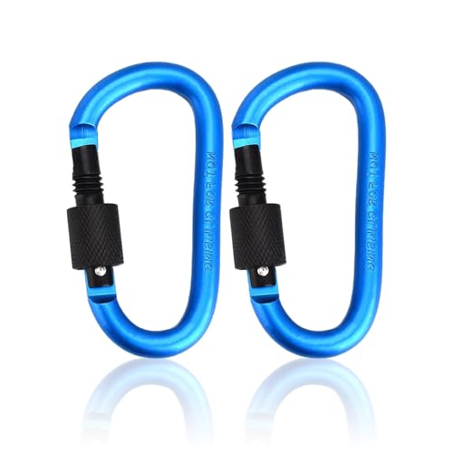 2 Stück Karabiner mit Schraubverschluss, Seeblau Schlüsselanhänger Karabinerhaken Aluminium Schraubkarabiner Karabiner Haken D-Clip für Hundeleine, Geschirr, Camping, Aluminiumlegierung D-Typ von POPOYU