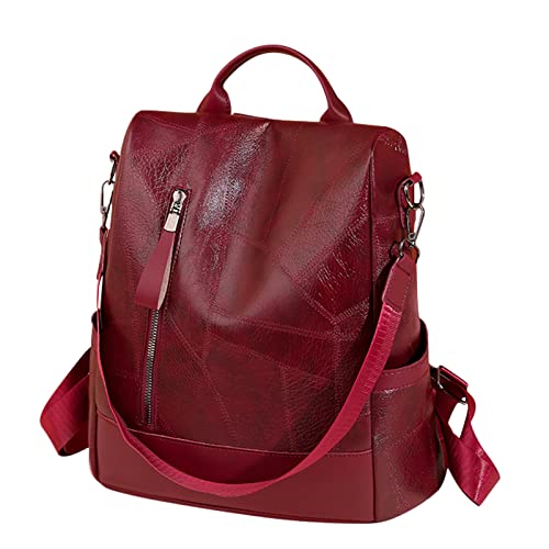 PORRASSO Anti Diebstahl Rucksack Damen Schultertasche Frauen Daypack wasserdichte PU Leder Umhängetasche Schule Arbeit Freizeit Rucksäcke Rot von PORRASSO