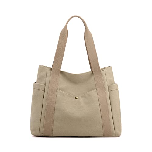 PORRASSO Canvas Schultertasche Einfache Handtasche Damen Tote Bag Mädchen Henkeltasche Strandtasche für Reisen Täglicher Gebrauch Khaki PORRASSO Canvas Schultertasche Einfache Handtasche Damen Tote Bag Mädchen Henkeltasche Strandtasche für Reisen Täglicher Gebrauch Khaki von PORRASSO