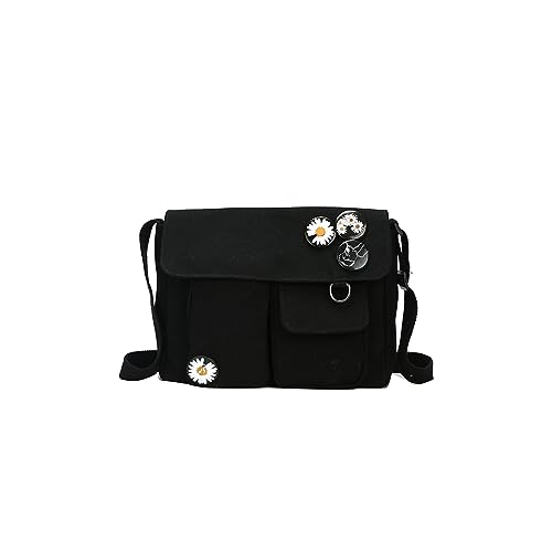 PORRASSO Casual Umhängetasche Damen Canvas Schultertasche Mädchen Messenger-Tasche für Arbeit Schule Reise Täglicher Gebrauch Schwarz PORRASSO Casual Umhängetasche Damen Canvas Schultertasche Mädchen Messenger-Tasche für Arbeit Schule Reise Täglicher Gebrauch Schwarz von PORRASSO