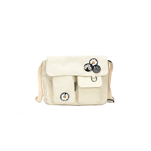 PORRASSO Casual Umhängetasche Damen Canvas Schultertasche Mädchen Messenger-Tasche für Arbeit Schule Reise Täglicher Gebrauch Weiß von PORRASSO