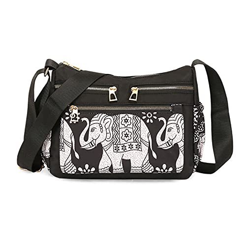 PORRASSO Casual Umhängetasche Damen Multi-Tasche Schultertasche Nylon Handtasche für Reisen Einkaufen Täglichen Gebrauch Elefant A von PORRASSO