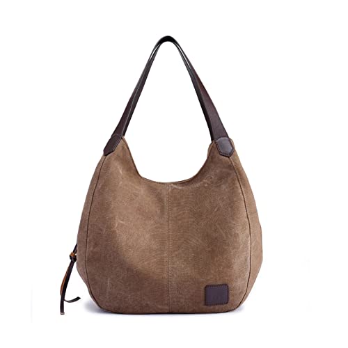 PORRASSO Damen Handtasche Canvas Hobo Schultertasche Mädchen Tote Bag Shopper Henkeltasche für Schule Reisen Arbeit Braun PORRASSO Damen Handtasche Canvas Hobo Schultertasche Mädchen Tote Bag Shopper Henkeltasche für Schule Reisen Arbeit Braun von PORRASSO