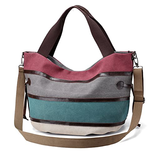 PORRASSO Damen Schultertasche Große Canvas Handtaschen Multi Color-Striped Umhängetasche Frauen Hobotasche Crossbody Bag für Arbeits Reisen Täglicher Gebrauch Rot PORRASSO Damen Schultertasche Große Canvas Handtaschen Multi Color-Striped Umhängetasche Frauen Hobotasche Crossbody Bag für Arbeits Reisen Täglicher Gebrauch Rot von PORRASSO