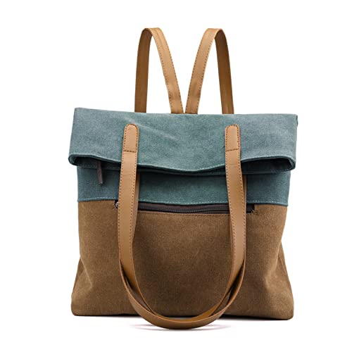 PORRASSO Damen Segeltuch Handtasche Rucksack Frauen Schultertasche Shopper Tasche Hobotasche für Schule Reisen Arbeit Täglicher Gebrauch Blau von PORRASSO