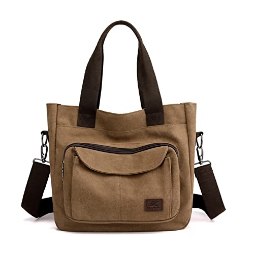 PORRASSO Damen Umhängetasche Canvas Schultertasche Handtasche Hobotasche Tote Mädchen Crossbody Bag für Shopping Reisen Arbeit Täglicher Gebrauch Braun PORRASSO Damen Umhängetasche Canvas Schultertasche Handtasche Hobotasche Tote Mädchen Crossbody Bag für Shopping Reisen Arbeit Täglicher Gebrauch Braun von PORRASSO